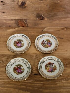 Set of 4 Vintage Miniature Limoges Porcelain Plates 3" Courting Couple